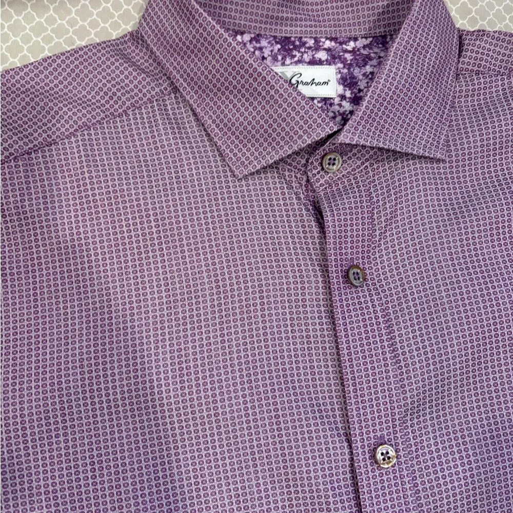 Robert Graham Men’s Maroon Geometric Button Down Shirt Size 42 (16.5 Neck) - Picture 6 of 10